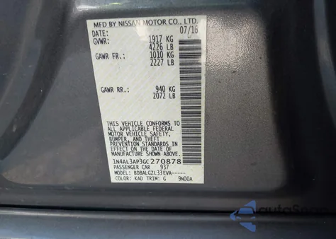 2016 Nissan Altima 2.5 S из США, поврежденный, VIN 1N4AL3AP3GC270878